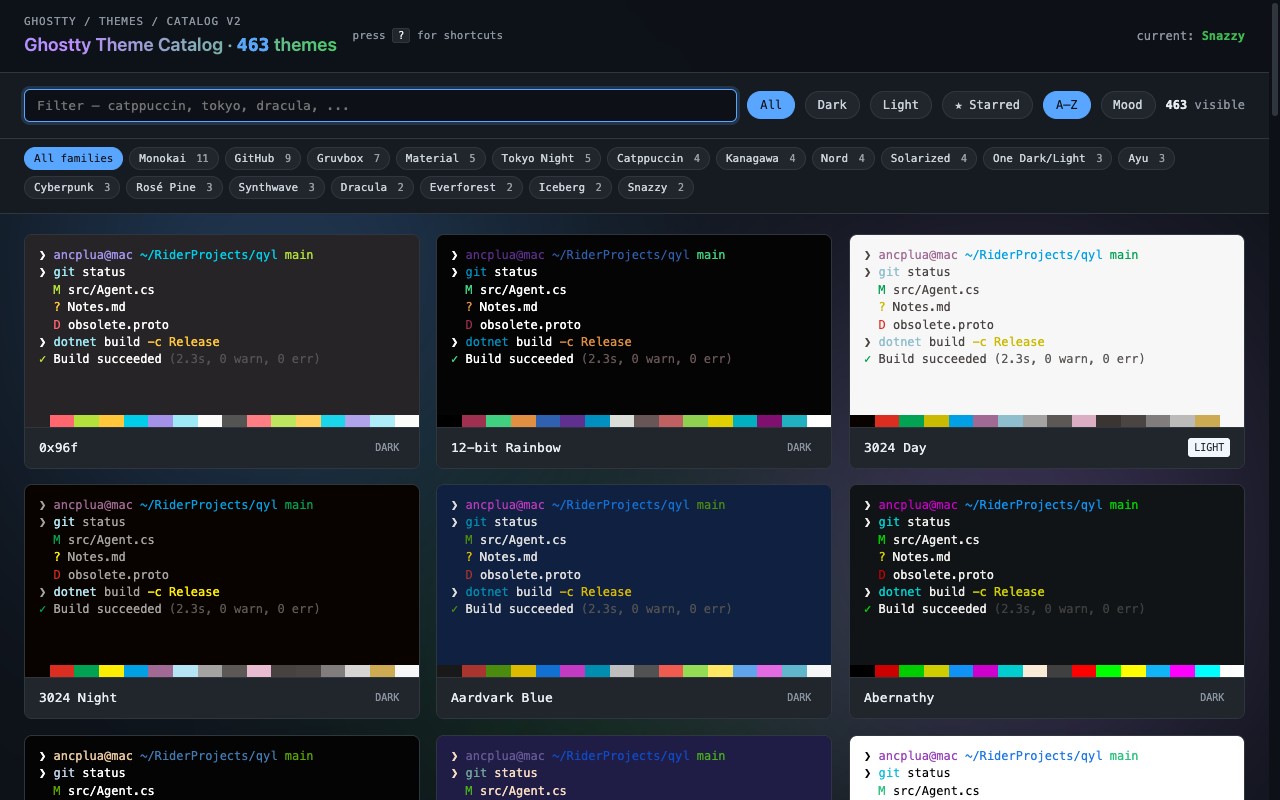 ghostty-theme-catalog — screenshot of the live app